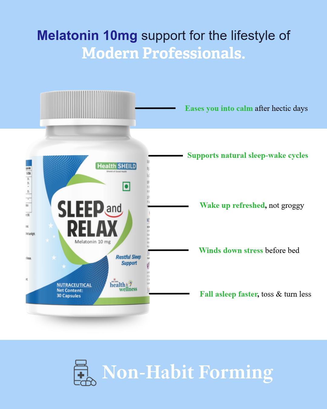 HealthSheild Sleep & Relax – Melatonin 10mg | Restful Sleep Support - Image 2
